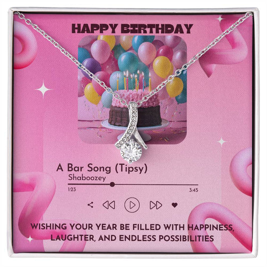 Happy Birthday- Ribbon shaped pendant Necklace