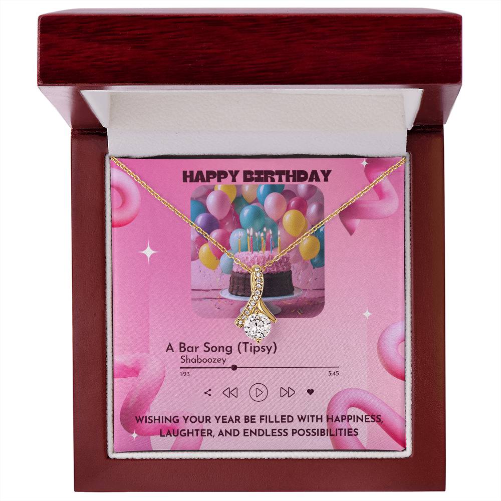 Happy Birthday- Ribbon shaped pendant Necklace