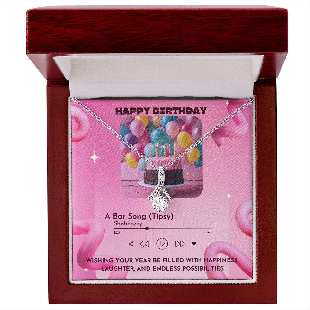 Happy Birthday- Ribbon shaped pendant Necklace